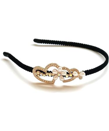 Butterfly Heart Headband 1920s Vintage Flower Cross Hair Hoop Crystal Pearl Velvet Band Headpiece Accessories for Women Girls (Gold Heart) - Buy Online on SooperMarket.com