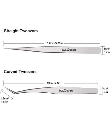 Ms.Queen Professional Eyelash Extension Tweezers Set - Straight and Curved Pointed Precision Crafted Tweezers for 3D-6D Volume False Eyelashes Extensions - 2 Pcs with Aluminum Storage Case - Buy Online on SooperMarket.com