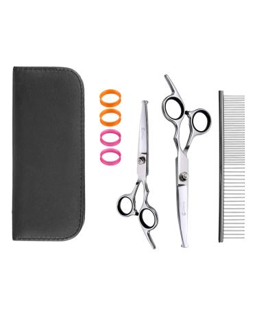 Professional dog cups with a round tip made of stainless steel eye cutter for dogs and cats professional fello care tools size 17 x 6.6 x 1.1 cm straight + curved scissors + comb set