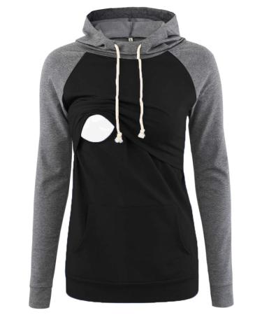 Love2Mi Nursing Shirt Women's Maternity Stop Maternity Maternity Nursing Maternity Top Layered Design Wrap Layer A-black/Grey XL