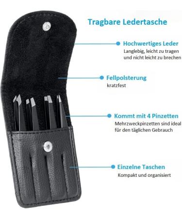 Rikans Precision Tweezers Set Pack of 4 Black Professional Tweezers Handy Carry Pouch Superior Stainless Steel Tweezer Set Splinters Eyebrows Facial or Ingrown Hair Blackheads Remover - Buy Online on SooperMarket.com