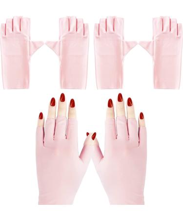 Classycoo 2 Pairs Anti UV Gloves for Gel Manicure Light Protection Gloves for Gel Nail Lamp Nail Art Fingerless UV Light Gloves Pink