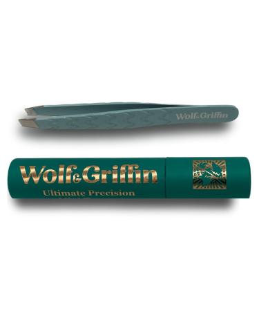 Wolf & Griffin Ultimate Precision Mini Tweezers | Stainless Steel Professional Slant Eyebrow Tweezers for Men and Women | Duck Egg