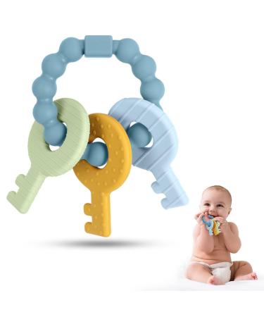 Vicloon Baby Teething Toys Silicone Teether Toy Baby Teether Toys Teether Chew Toy BPA-Free Baby Teether Baby Chew Soothing Infant Teething Ring for Babies Boys Girls Shower Gifts (Blue)
