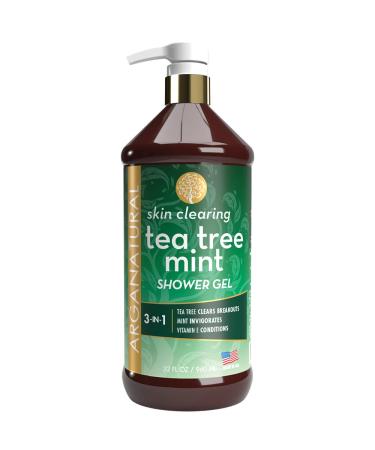 Arganatural Skin Clearing Tea Tree Mint Shower Gel  960ml/32 fl oz  Refreshing Mint and Hydrating Vitamin E  Paraben Free  Reduce Appearance of Body Acne