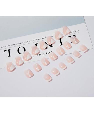 24Pcs Short Square French Press on Nails - White Swirl Design False Nails for Women & Girls - Buy Online on SooperMarket.com