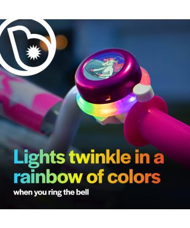 Brightz LED Light Up Bike Bell with Clear Ring Sound - Twinkling Rainbow Color LED Ring Light - Space Pink Bicycle Accessory for Kids and Adults - Buy Online on SooperMarket.com