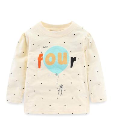 Mud Kingdom Little Girls Boys Birthday Shirt Long Sleeve Cute Cartoon 4 Years Girls Beige