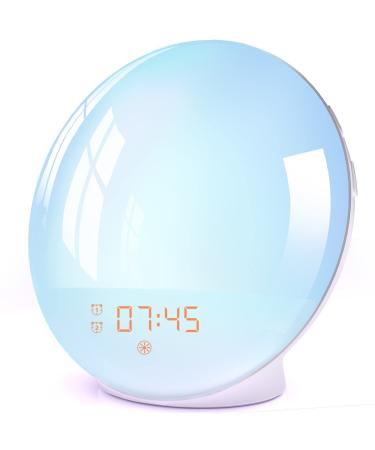 Wake up light light alarm clock sunrise sunset alarm clock with two alarms 7 natural sounds FM radio slumber function and 20 brightness night light to adult & children