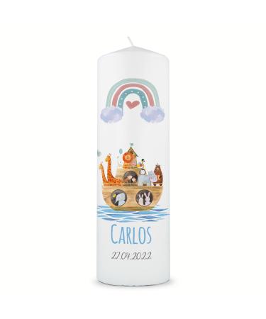 Gravure line printed candle - christening candle ark rainbow - Brilliant printed candle for baptism - personalized baptismal gift for girls & boys - high -quality pumping pairs 250/80 mm - color: blue