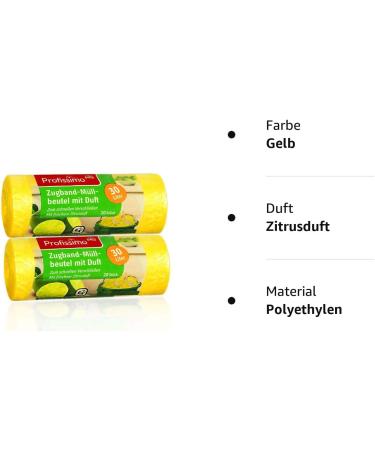 Profissimo Drawstring Bin Liners - Fresh Citrus Scent 30 Liters 40 Pieces - 2 Pack for Home Office & Bathroom - Buy Online on SooperMarket.com