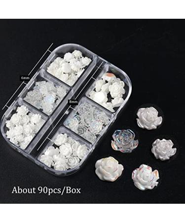 3D White Aurora Camellia Nail Charms - 90Pcs Elegant Wedding Nail Art Jewelry for DIY Decorations - Buy Online on SooperMarket.com
