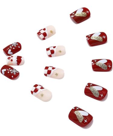 Brishow Christmas False Nails - Snow Press on Nails Antler Short Red Fake Nails 24pcs for Women and Girls - Buy Online on SooperMarket.com