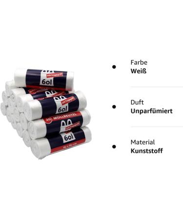 Buy Recyclear 320 Garbage Bags with Handles - 60L Tear-Resistant Liquid-Tight Eco-Friendly (16 Pack of 20 Pieces) - International Shipping Available - Buy Online on SooperMarket.com