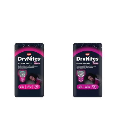 Huggies DryNites Night Diapers for Girls 8-15 Years (27-57 kg) Highly Absorbent for Bedwetting 9 Count (2 Pack) Diaper Pants