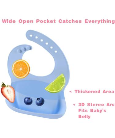 Vicloon Silicone Baby Bib 2PCS | Waterproof Baby Feeding Bibs with Fork Spoon | Adjustable & Easy to Clean | Wide Food Catcher Pocket | Unisex Toddler Bibs - Blue-Dark Green - Buy Online on SooperMarket.com