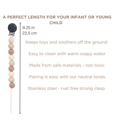 Minkii Silicone Pacifier Clips in Neutral Tones for Boys and Girls - Baby Girl and Boy Pacifier Clip Set - Buy Online on SooperMarket.com