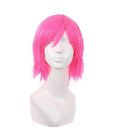 MapofBeauty 12 inch/30 cm Side Bangs Short Straight Fiber Cosplay Wig (Neon Pink)