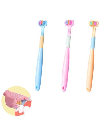 Vnduifh 3 pieces sensory joy toothbrush-3-page toothbrush three-sided toothbrush with soft hair for children with special needs (D)
