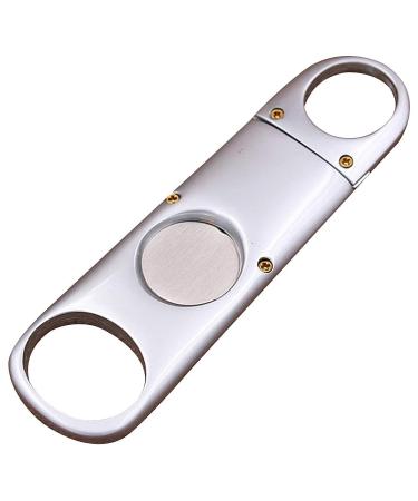 amropi Stainless Steel Cigar Cutter Silver Guillotine Double Blades in Gift Pouch 1 Pack (Silver x 1)