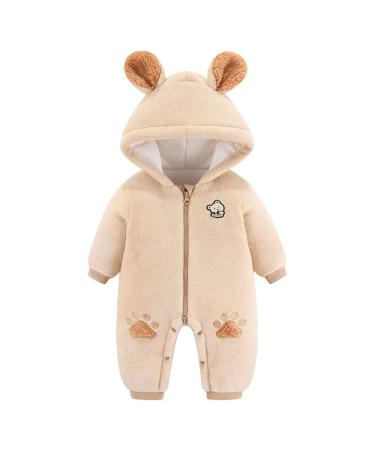 JiAmy Baby Boys Snowsuits Baby Gilrs Hooded Romper Winter Jumpsuit Infant Boys Girls Bear Cartoon Pajamas Outfits Khaki 9-12 Months Khaki Bear 9-12 Months
