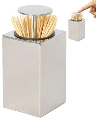Calakono Stainless Steel Toothpick Holder - Stylish Press Dispenser for Home Bars Clubs & Caf s | International Shipping Available - Buy Online on SooperMarket.com