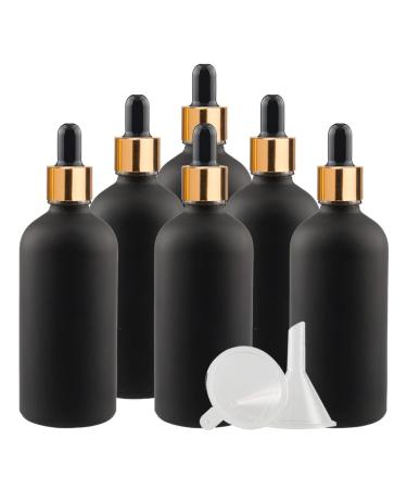 ZEOABSY 6 Pieces 100ml Empty Frosted Black/Gold Glass Dropper Bottles with Glass Pipette for Essence Essential Oil Elite Fluid Travel Cosmetics Storage Containers