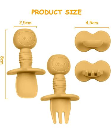 Vicloon Baby Fork and Spoon Set - 4Pcs Silicone Self Feeding Utensil for Easy Grip | Toddler Cutlery Kit for Infant & Children | First Led Training & Weaning Spoons - Apricot Yellow - Buy Online on SooperMarket.com