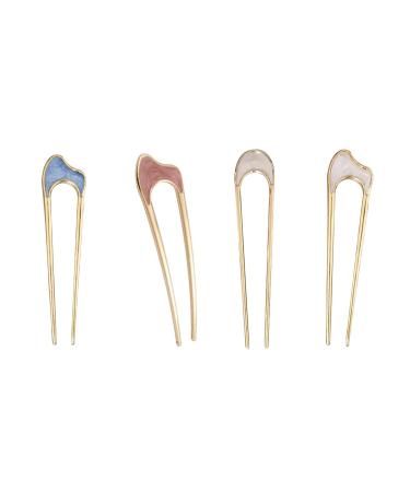 RTRTGS 4 Pieces U-shaped Hair Pins Hairpin Stick French Style U-shaped Hair Clips U-shaped Headdress Hairpins Fork for Women Girls Hair Styling Accessories - 4 Types