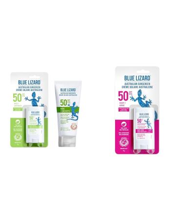 BLUE LIZARD SPF 50 Kids Duo Mineral-Based Sunscreen for Toddlers and Children Non-Greasy Sunscreen & Baby SPF 50 Stick Sunscreen + Baby SPF 50 Stick