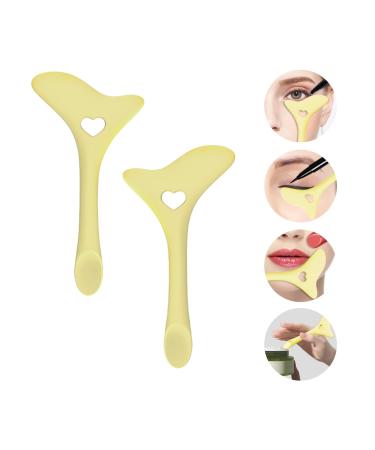 2pcs Eyeliner Stencils Silicone Winged Tip Eyeliner Aid Eyebrow Pencil Stencil Reusable Smoky Eyeshadow Multifunctional Eye Makeup Tool Kit Quick Stencil Aid Eyeliner Molds Eyeliner Stencil Pads Yellow
