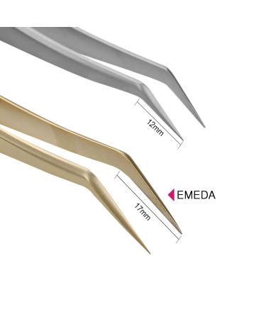 Emeda Gold Volume Tweezers - Precision Curved Pointed Stainless Steel Eyelash Extension Tweezers for 3D-6D Volume - Perfect for False Lash Applications - Buy Online on SooperMarket.com