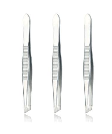 LUXXII (3 Pack) Slant Tweezers - Precision Stainless Steel Slant Tip Tweezers Hair Plucker for Hair and Eyebrows Personal Care (Silver Tone)