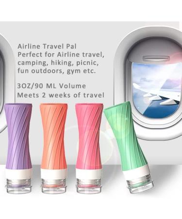 POPDIGITO 3 oz Silicone Travel Bottles Set - 4 Pack Colorful Squeezable Leakproof Containers for Toiletries - TSA Approved Refillable Bottles with Bag - Buy Online on SooperMarket.com
