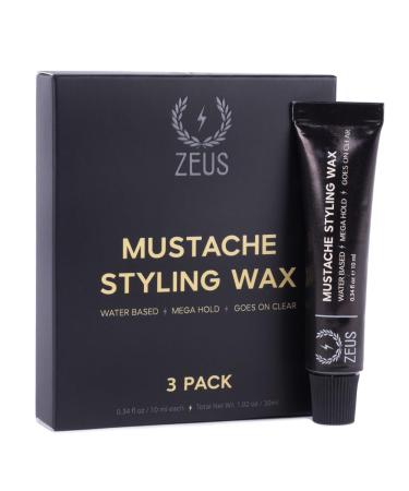 ZEUS Mustache Styling Wax Mega Hold Water Based Moustache Wax for Men (3 PACK) 3 Count