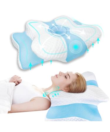 Memory Foam Cervical Pillow, Househerb Multifunctional Ergonomic Contour Pillows, Orthopedic Pillow for Neck and Shoulder Pain Relief, Washable Pillowcase, for Side Back Stomach Sleepers (Blue)