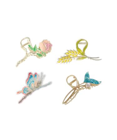 (4 PACKS) Flower Hair Clips Rose Flower Large Hair Claw Clips for Women Girls 90s Non Slip Strong Hold Metal Jaw Clips Hair Barrettes Hair Clamps for Thick Thin Curly Hair Tulips Style B Pink