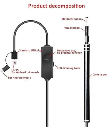Jteremy 5.5mm HD Visual Ear Camera | 3-in-1 WiFi Ear Endoscope with 6 LED Light | Ear Wax Removal Tool - Buy Online on SooperMarket.com