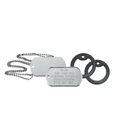 2 pieces of personalized identification brands |Dog day chain with embossing |Including 2 chains & 2 silencers in the set |Various texts and motifs possible |Rambo |Military equipment (glossy silver)