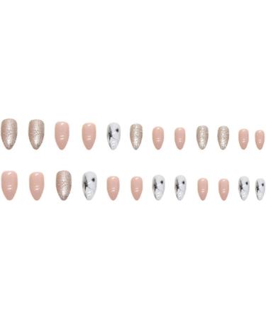 JUSTOTRY 24 Pcs Short Marble Stiletto False Nails - Nude French Glitter Press On Nails with Nail Glue - Trendy Almond Stick On Nails for Women - Buy Online on SooperMarket.com