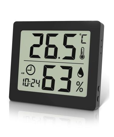 Pitasha Digital Thermo-Hygrometer Raum Thermometer Hygrometer Hygrometer 3.2 inch LCD Display Desktop Thermometer with temperature and moisture display with clock (black)