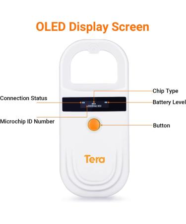Tera Pet Microchip Reader Scanner RFID w/ OLED Display - Rechargeable & Portable - Supports EMID FDX-B - For Dog, Cat, Pig - Orange - Buy Online on SooperMarket.com