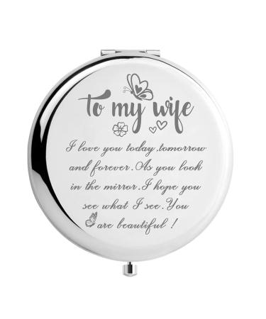 WHING to My Wife Travel Makeup Mirror  Personalized Compact Engraved Pocket Mirror for Women  Wife Wedding Anniversary Valentines Day Mothers Day  Bride Wedding Patry Romantic Gifts