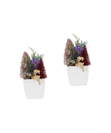 HOMSFOU 2pcs Christmas Simulation Potted Plant Artificial Plant for Desk Decor Festival Potted Plant Adornment Fake Christmas Plants with Fake Flowers Plastic Sisal Tree Outdoor Office Goldenx2pcs 21X11cmx2pcs