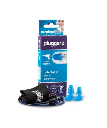 Pluggerz per detect uni-fit earplug double pack with special filter to protect against loud ambient noise when working including cord and fastening clip soft silicone can be detected