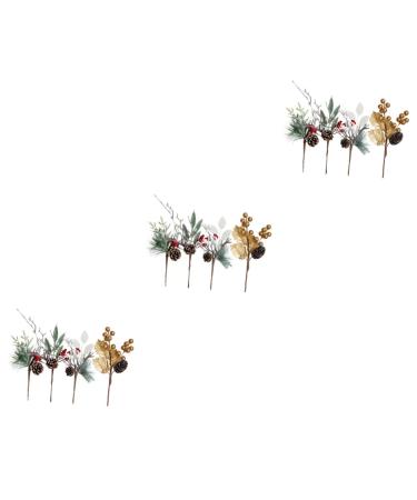 ABOOFAN 12 Pcs Christmas Decoration Christmas Tree Ornament Faux Pine Picks Artificial Pine Picks Pine Cone Stems Christmas Simulated Branches Bouquet Branch Plastic Pine Cones Red Fruit