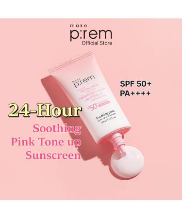 MAKE P:REM Soothing Pink Tone Up Sun Cream - SPF 50 Mineral Sunscreen for Dehydrated Skin | Lightweight Non-Greasy Korean Formula - 1.69 Fl. Oz (50ml - Buy Online on SooperMarket.com