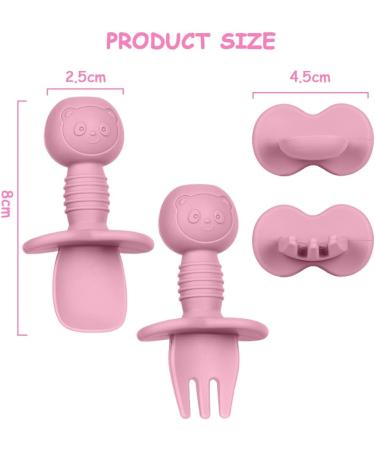 Vicloon Baby Fork and Spoon Set - 4Pcs Silicone Self Feeding Utensil for Infant Toddler, Easy Grip Cutlery Kit for Children - Red/Orange - Buy Online on SooperMarket.com