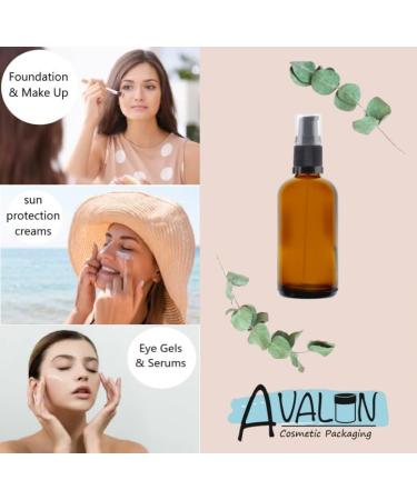 AVALON 100ml Amber Glass Bottles with Black Treatment Pump Pack of 2 Sold Empty - Create Luxury Homemade Personalized Spa Products Aromatherapy Ready Containers Refillable and Durable - Buy Online on SooperMarket.com