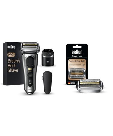 Braun Series 9 PRO+ Electric Shaver & Electric Shaver Head Replacement Part 94M Silver Compatible with Series 9 Pro and Series 9 Electric Razors for Men Shaver + Shaver Part 94M Silver